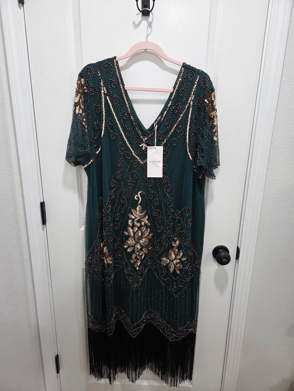 BABEYOND Dark Green 1920s Art Deco Flapper Dress Plus Size 4XL NWT